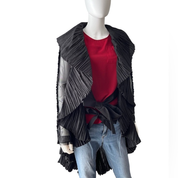 Maison Marie Saint Pierre Black Sheer Ruffle Cardigan Vest – Size 0 / US Small - Picture 1 of 6